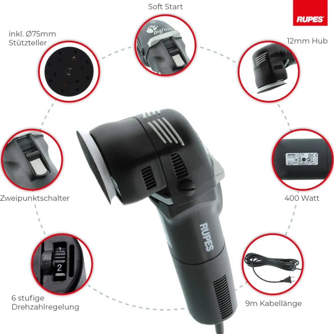 Rupes BigFoot LHR 75E Mini Exzenterpoliermaschine